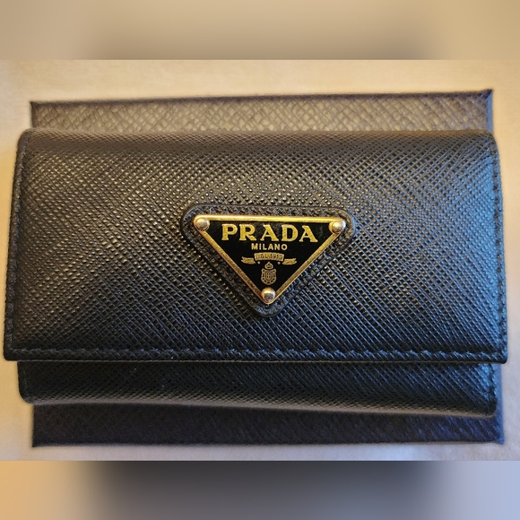 PRADA Tessuto Milano Saffiano Leather 6 Key Holder Wallet Cardholder Black - Picture 3 of 15